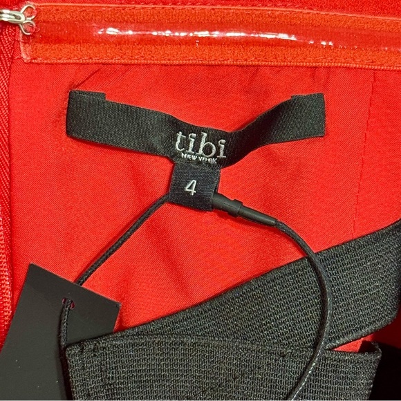 NWT! Tibi Bright Orange-Red Strapless Cocktail Dress w/ Asymmetrical Hem Sz 4 - Picture 9 of 10